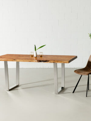 Acacia Live Edge Wood Table with Chrome U Legs/Natural Color